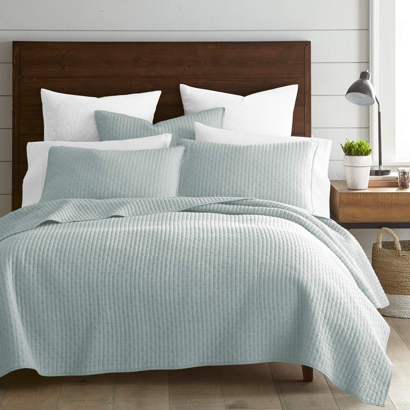 Levtex Home - Cross Stitch - 100% Cotton - Euro Shams Set of Two - (26x26in.), No Insert - Blue Haze - Image 2